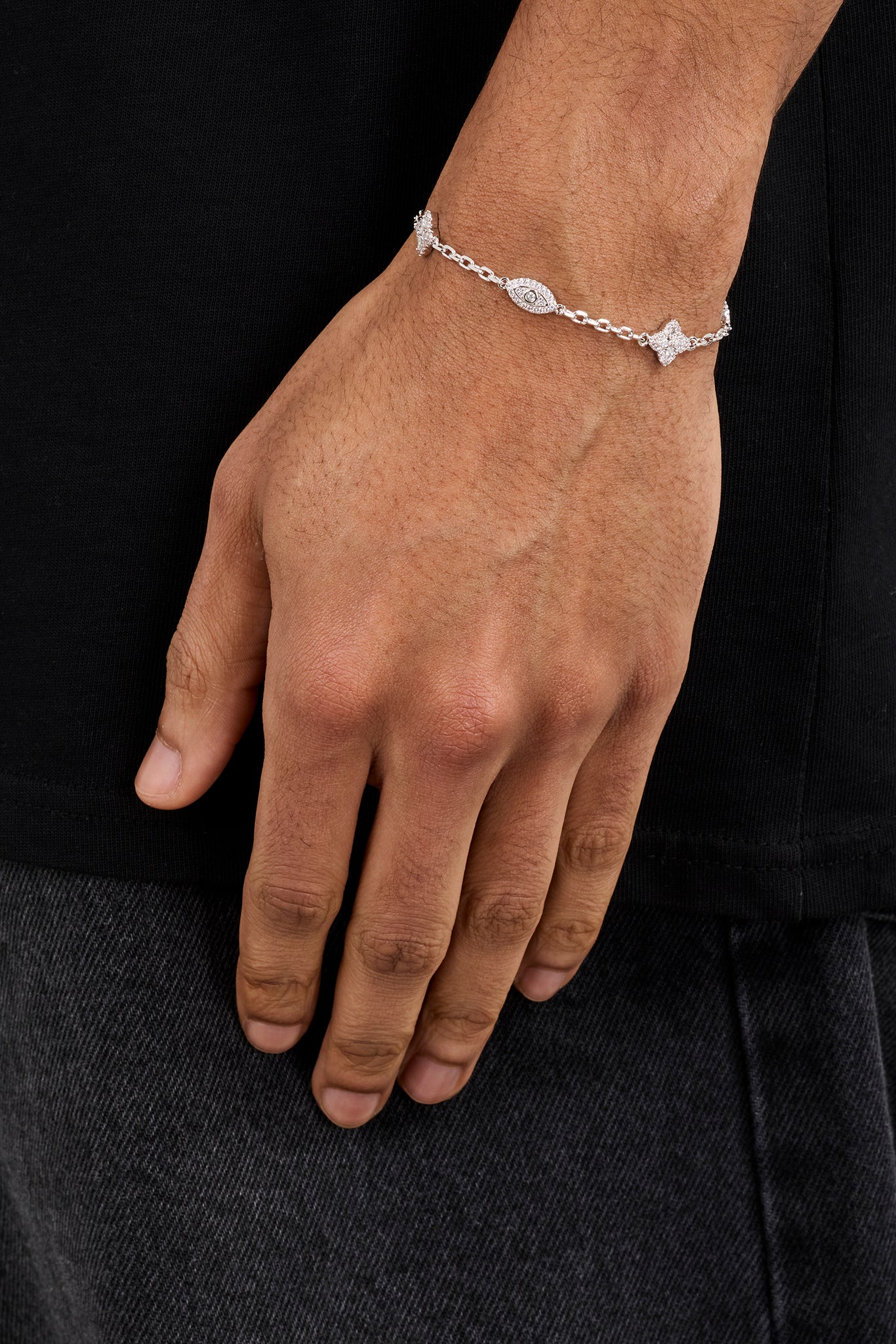 Clear CZ Baguette Motif Rolo Bracelet - 8mm